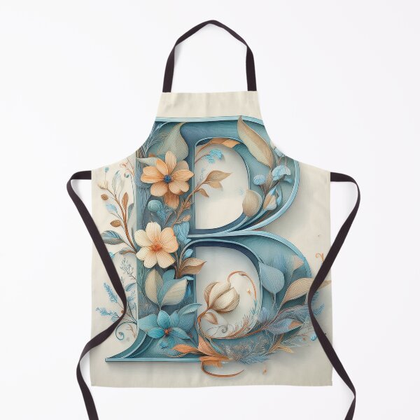 Item preview, Letter B initial, blue and beige monogram floral botanicals watercolor painting abstract style, flowers and leaves, neutral pastel colors designed and sold by navitalidesign.