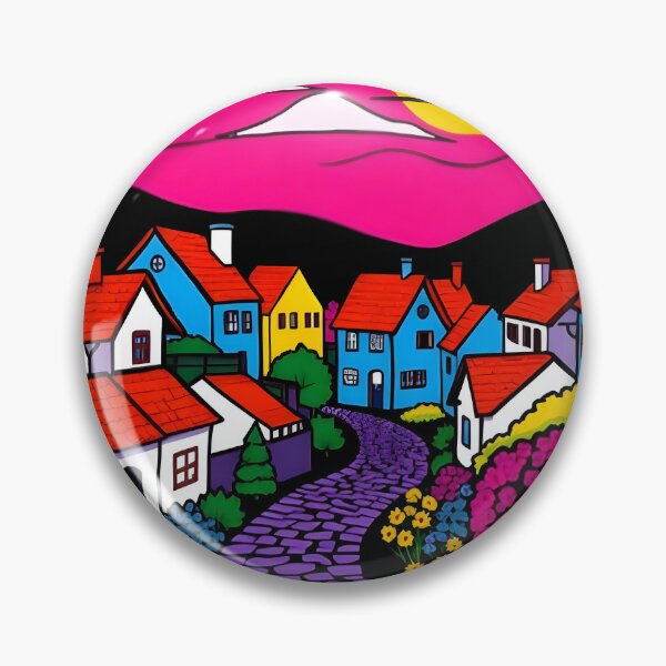 Item preview, Neon Night Village Under a Vibrant Pink Sunset designed and sold by FnaneDriss.