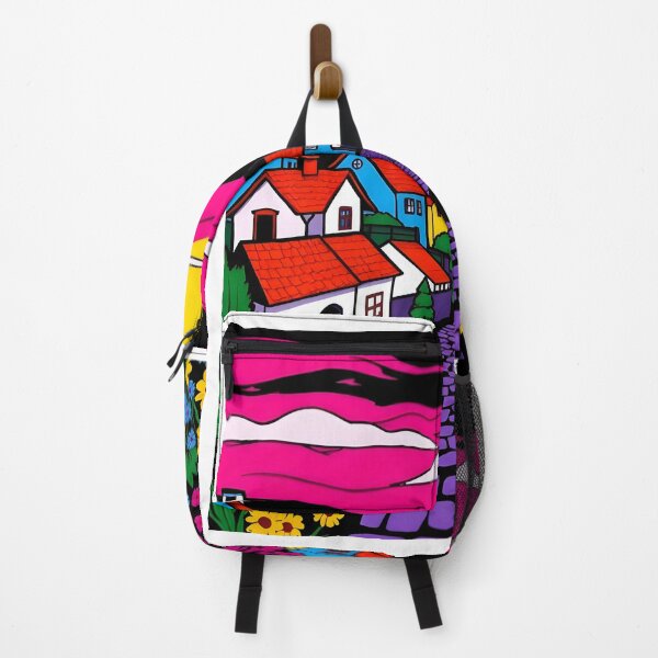 Item preview, Neon Night Village Under a Vibrant Pink Sunset designed and sold by FnaneDriss.