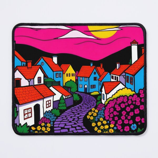 Item preview, Neon Night Village Under a Vibrant Pink Sunset designed and sold by FnaneDriss.