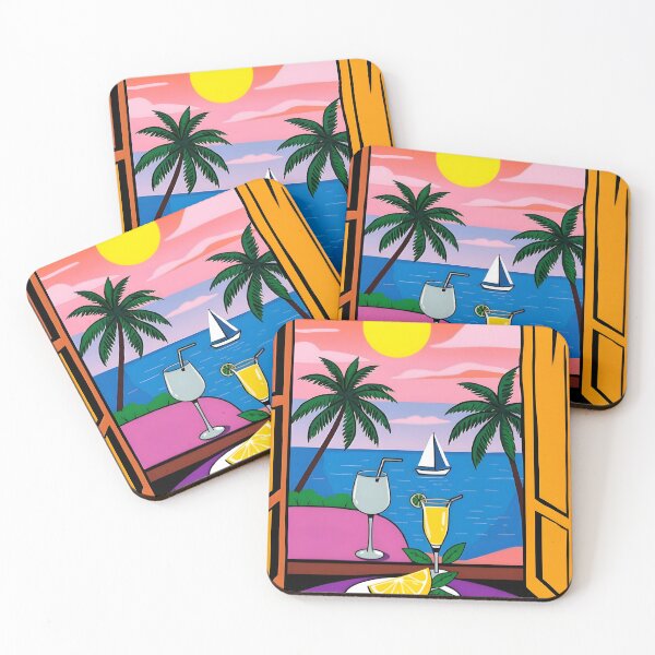 Item preview, Tropical Beachfront Window View with Summer Cocktails designed and sold by FnaneDriss.