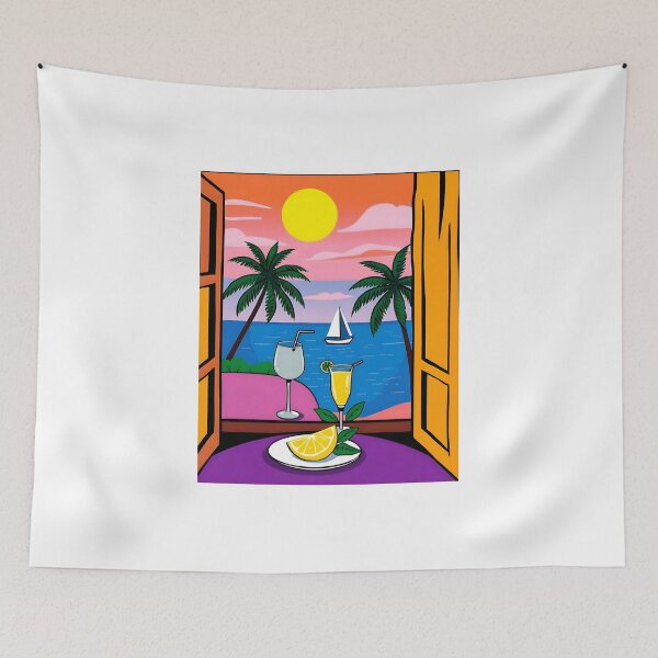 Item preview, Tropical Beachfront Window View with Summer Cocktails designed and sold by FnaneDriss.