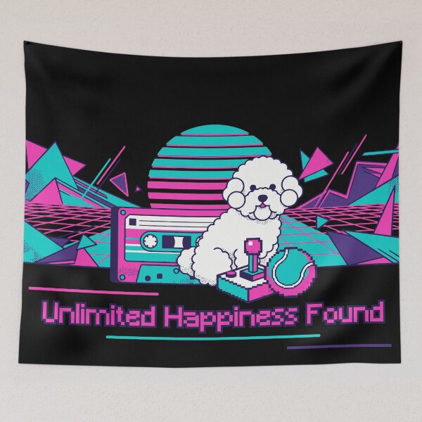 Item preview, "Unlimited Happiness Found" - Retro Bichon Frize Gaming Art designed and sold by ZUMERI.