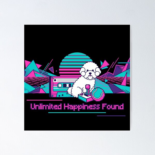 Item preview, "Unlimited Happiness Found" - Retro Bichon Frize Gaming Art designed and sold by ZUMERI.