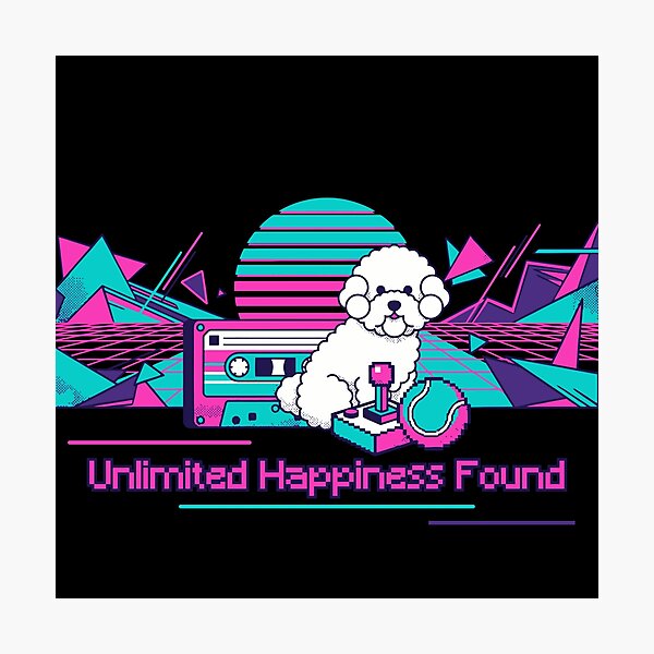 Item preview, "Unlimited Happiness Found" - Retro Bichon Frize Gaming Art designed and sold by ZUMERI.