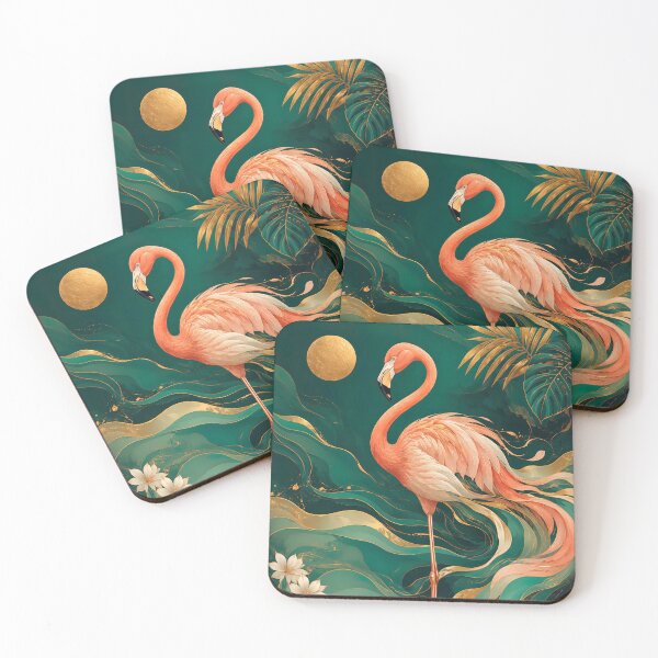 Item preview, Tropical Flamingo in Emerald Waves designed and sold by ms_illustration.