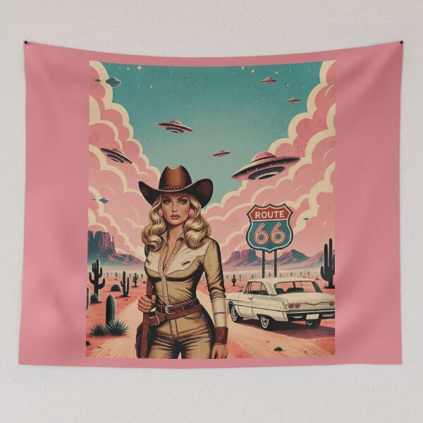Item preview, Retro Space Cowgirl Sci-Fi Western Poster designed and sold by Vicky021.