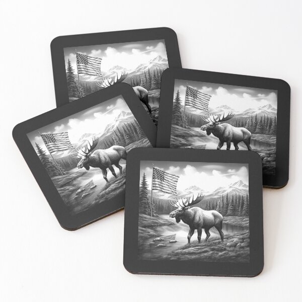Item preview, Patriotic Moose Mountain Lake Wildlife Art designed and sold by inkoutninja.