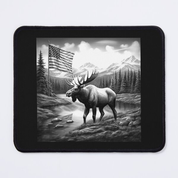 Item preview, Patriotic Moose Mountain Lake Wildlife Art designed and sold by inkoutninja.