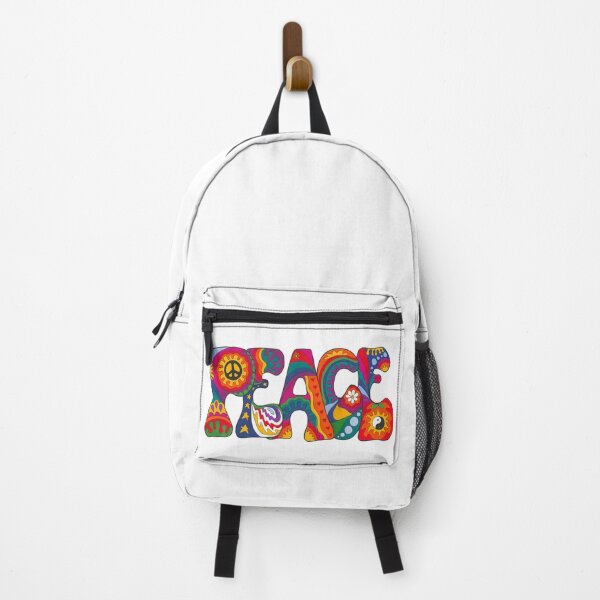 Item preview, Psychedelic Peace Word Art White – Retro Hippie Rainbow Groovy Peace Design designed and sold by Kellie Espie Art.