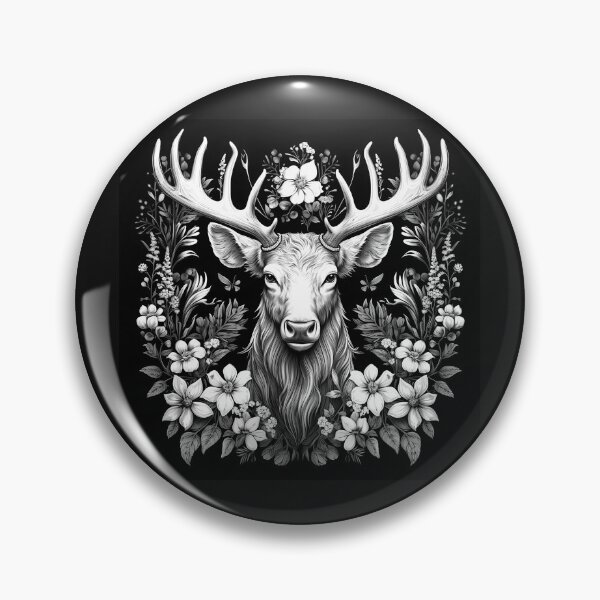 Item preview, Black and White Floral Deer Antlers Wildlife Art designed and sold by inkoutninja.
