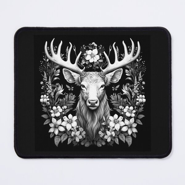 Item preview, Black and White Floral Deer Antlers Wildlife Art designed and sold by inkoutninja.