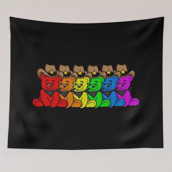 Item preview, Rainbow Cowboy Care Bears Sitting in a Row Cute Western Teddy Bears designed and sold by Urban Muse And Sultry Hues.
