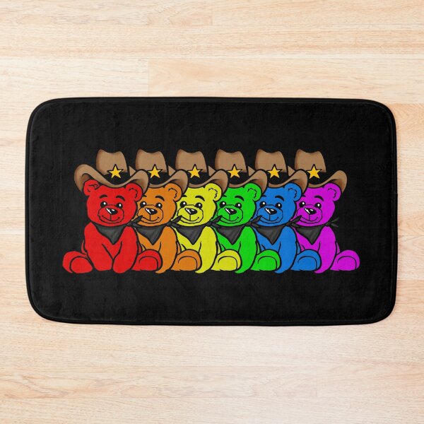 Item preview, Rainbow Cowboy Care Bears Sitting in a Row Cute Western Teddy Bears designed and sold by Urban Muse And Sultry Hues.
