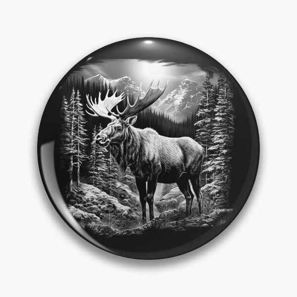 Item preview, Black and White Moose Mountain Forest Art designed and sold by inkoutninja.