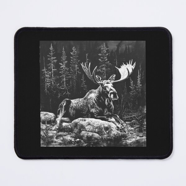 Item preview, Black and White Resting Moose Forest Wildlife Art designed and sold by inkoutninja.