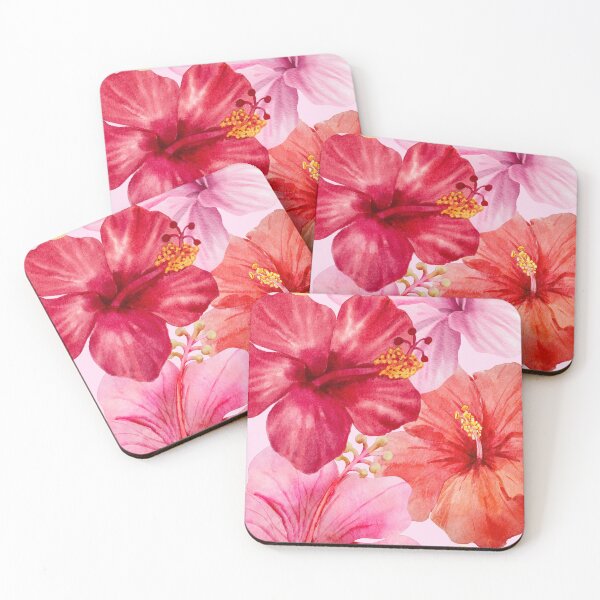 Item preview, Multi Coloured Hibiscus Flowers on pink  designed and sold by HeyDaisyShop.