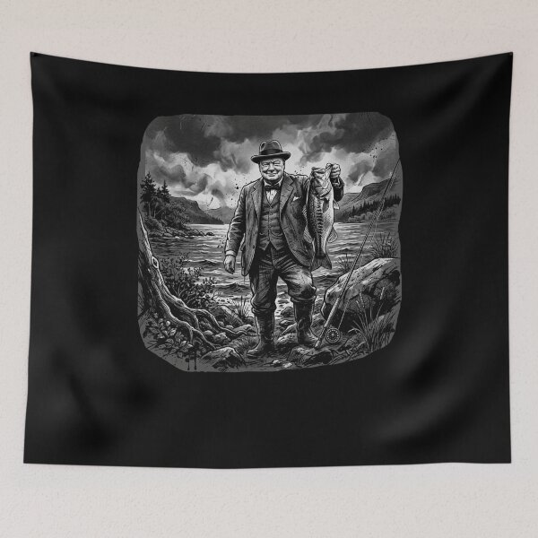 Item preview, Churchill fisherman fishng funny history fan designed and sold by snowry.