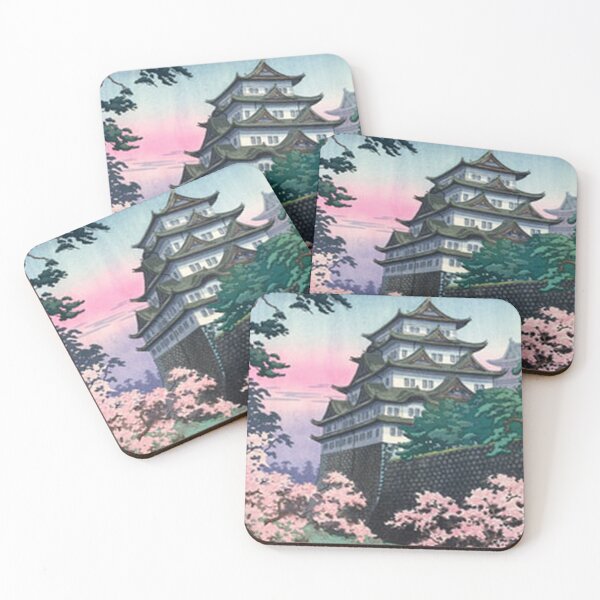 Item preview, Vintage Japanese Castle and Cherry Blossoms Woodblock Print Art designed and sold by vekotpu.