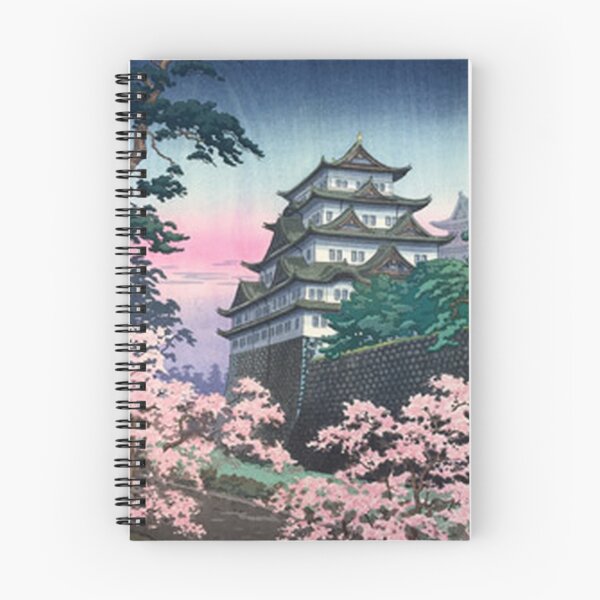 Item preview, Vintage Japanese Castle and Cherry Blossoms Woodblock Print Art designed and sold by vekotpu.