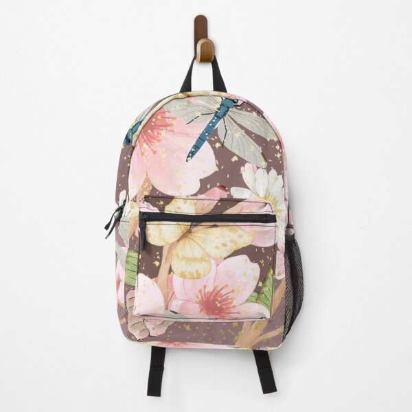 Item preview, : Butterfly Dragonfly Cherry Blossom Daisy Gold Mauve Floral Art Print designed and sold by Extremeallie.