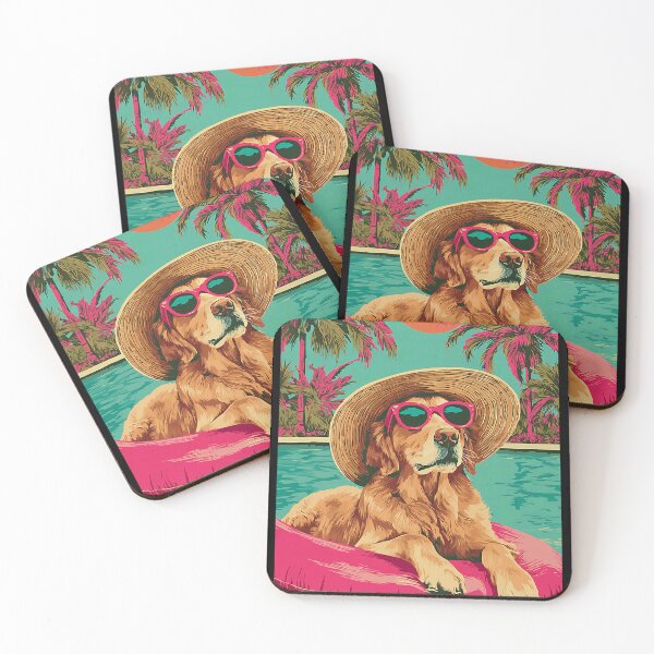 Item preview, Golden Retriever in Sunglasses Cute Dog Tropical Pool Partyand Cow Summer Vibes Floral Women Girls Beach Tropical  designed and sold by Littermin.