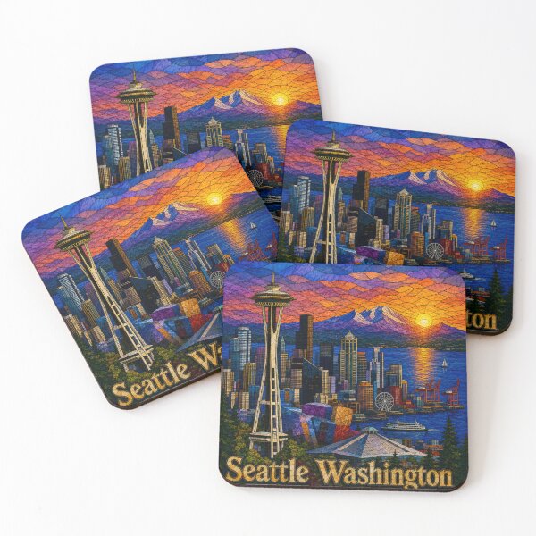 Item preview, Seattle Washington Stained Glass Sunset designed and sold by Swanny's Custom T-shirt and Gift Designs.