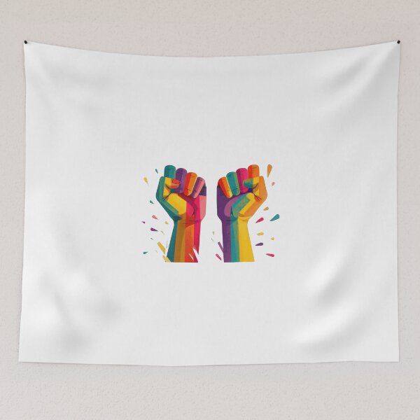 Item preview, Rainbow Raised Fists Equality Unity LGBTQ Pride Protest Illustration designed and sold by DadGenX.