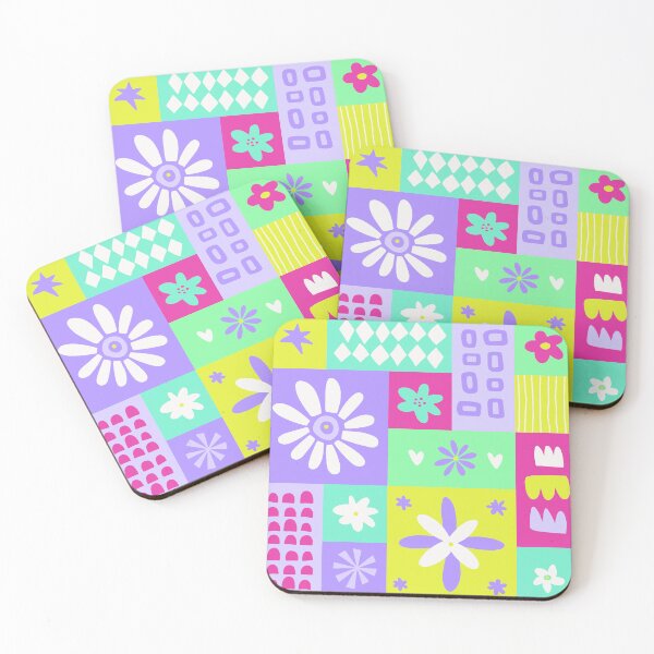 Item preview, Retro Floral Patchwork Quilt Pattern designed and sold by JackedUpArt.