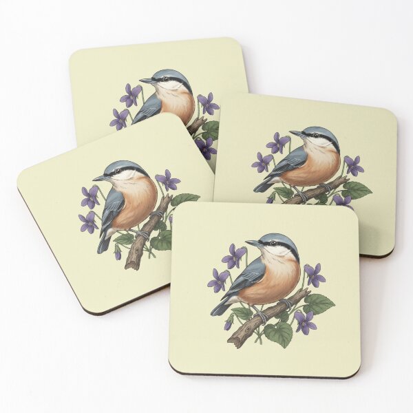 Item preview, Eurasian Nuthatch Floral Art Illustration designed and sold by BirdsnStuff.