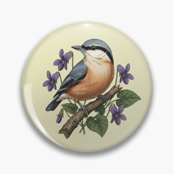 Item preview, Eurasian Nuthatch Floral Art Illustration designed and sold by BirdsnStuff.