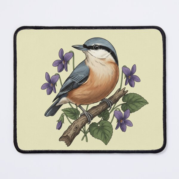 Item preview, Eurasian Nuthatch Floral Art Illustration designed and sold by BirdsnStuff.