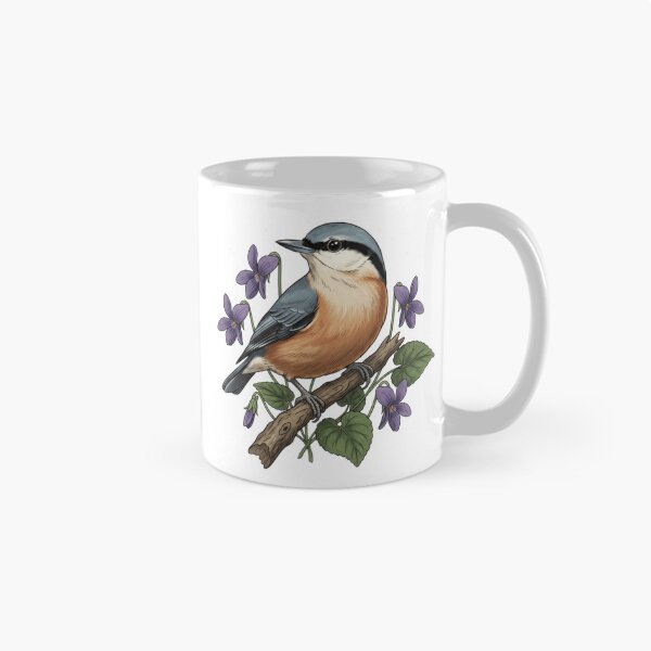 Item preview, Eurasian Nuthatch Floral Art Illustration designed and sold by BirdsnStuff.