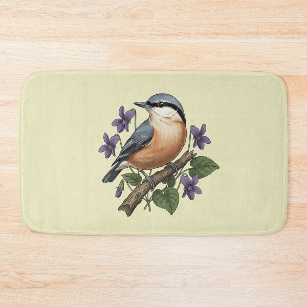 Item preview, Eurasian Nuthatch Floral Art Illustration designed and sold by BirdsnStuff.