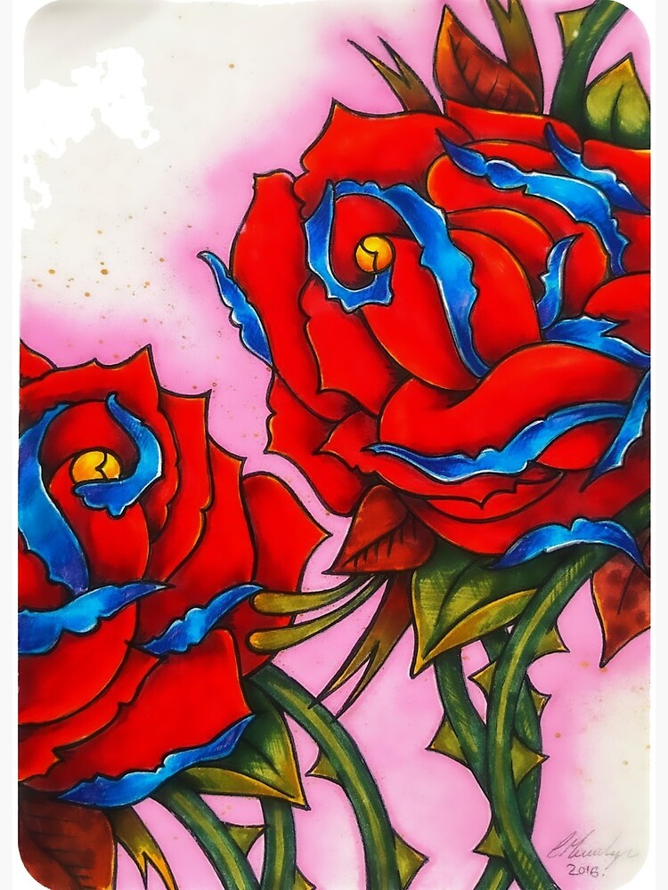 Red And Blue Rose Tattoos On Arm