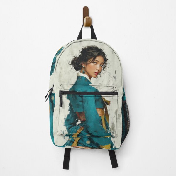 Item preview, Elegant Korean Woman in Teal Hanbok Portrait designed and sold by colorful-white.