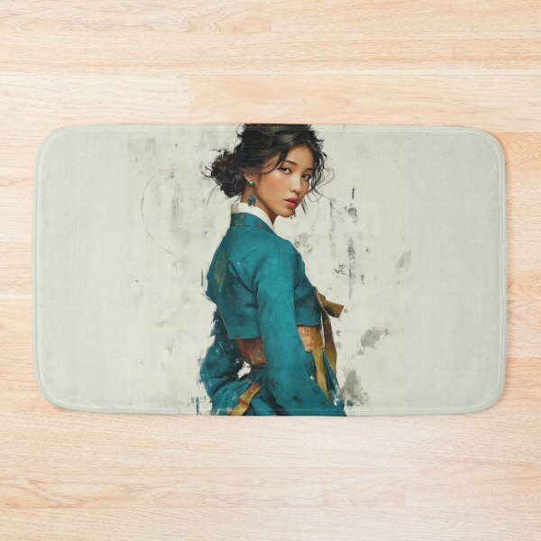 Item preview, Elegant Korean Woman in Teal Hanbok Portrait designed and sold by colorful-white.