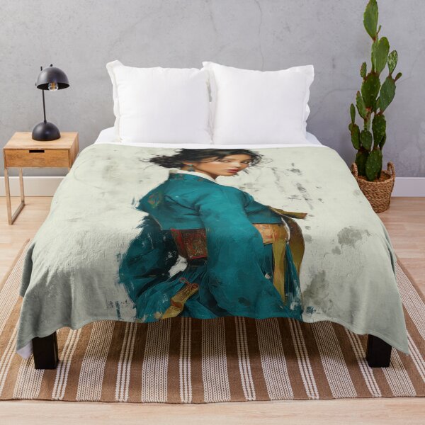 Item preview, Elegant Korean Woman in Teal Hanbok Portrait designed and sold by colorful-white.