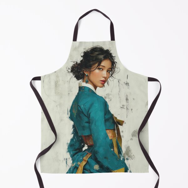Item preview, Elegant Korean Woman in Teal Hanbok Portrait designed and sold by colorful-white.