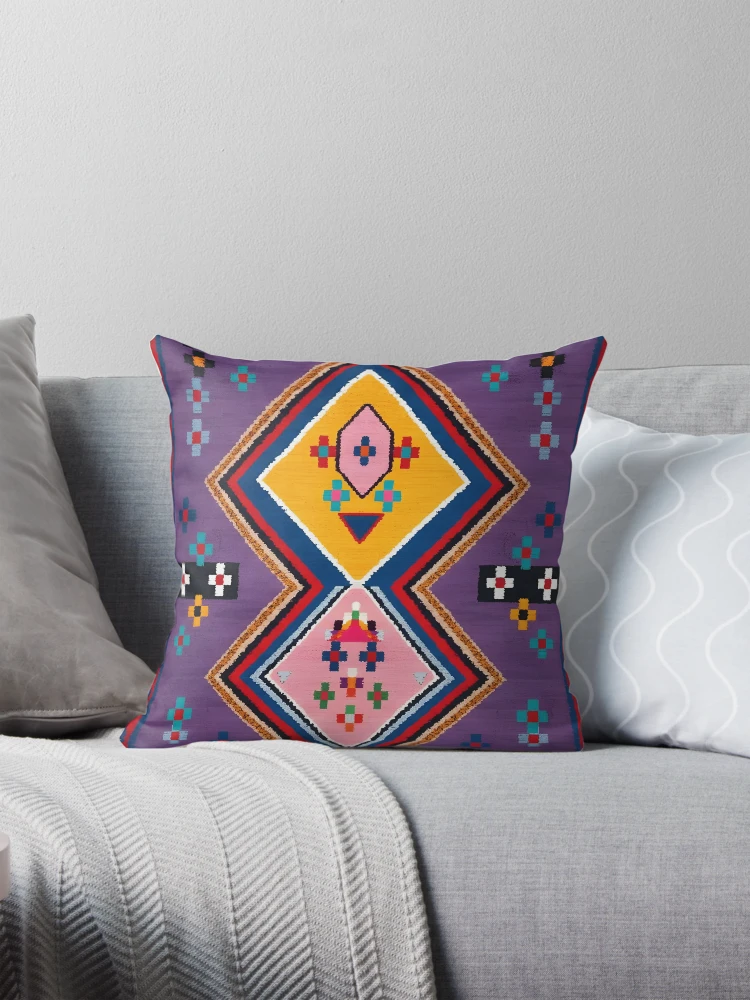 Vibrant Geometric Bohemian Moroccan Kilim Pattern Pillow