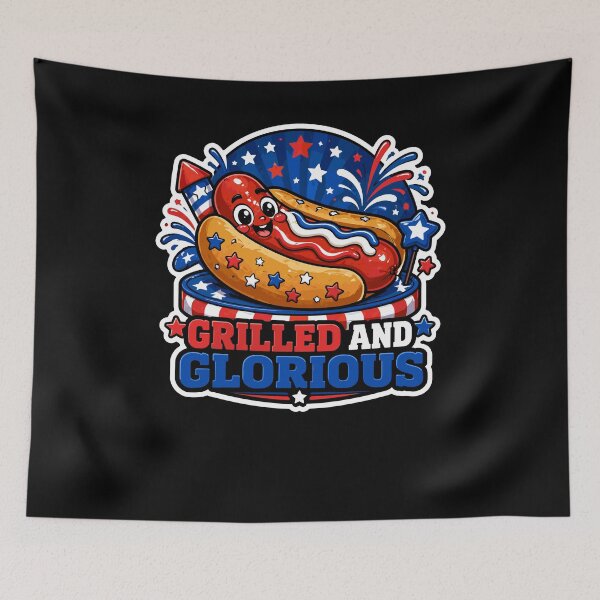 Item preview, Grilled and Glorious Patriotic Hot Dog 4th of July designed and sold by No Limits T-Shirts.