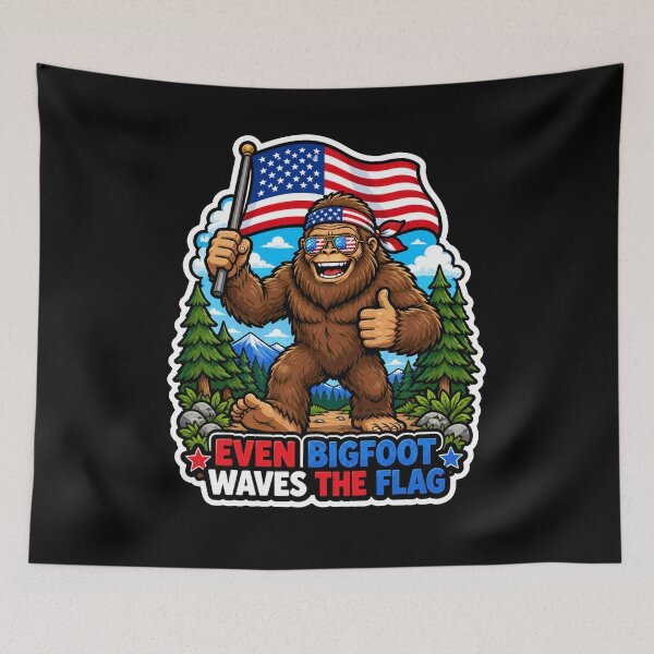 Item preview, Patriotic Bigfoot Waving American Flag Sasquatch designed and sold by No Limits T-Shirts.