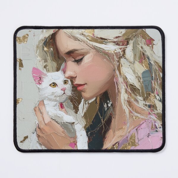Item preview, Blonde Girl Cuddling Cute White Kitten Painting designed and sold by colorful-white.