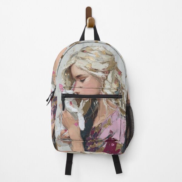 Item preview, Blonde Girl Cuddling Cute White Kitten Painting designed and sold by colorful-white.