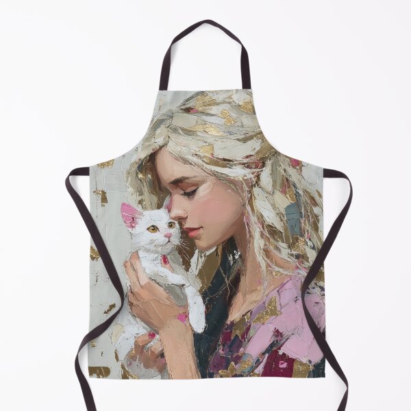 Item preview, Blonde Girl Cuddling Cute White Kitten Painting designed and sold by colorful-white.