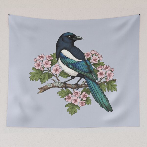 Item preview, Botanical Eurasian Magpie Floral Nature Design designed and sold by BirdsnStuff.