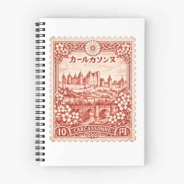 Item preview, Vintage Carcassonne Stamp Illustration | Retro French Postage Art | Medieval Fortress Travel Design of Occitanie designed and sold by PaintedPixels01.