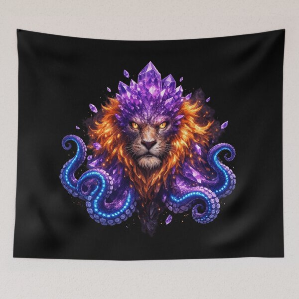 Item preview, Crystal Lion — Amethyst Crown & Tentacles | Dark Fantasy Art Print designed and sold by ArtoryWorks.
