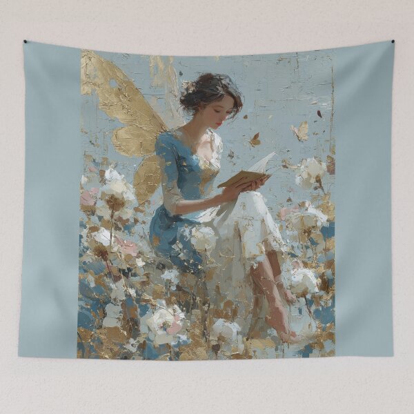 Item preview, Golden Winged Fairy Reading Book Painting designed and sold by colorful-white.