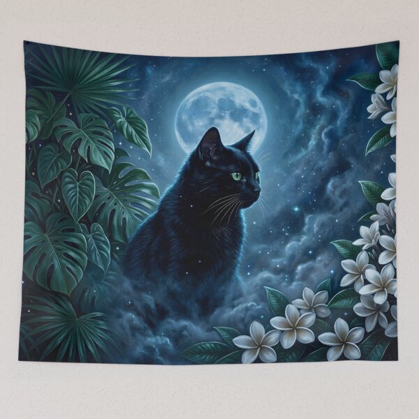 Item preview, Black Cat in Tropical Blue Moon designed and sold by Eclectic Monkey.